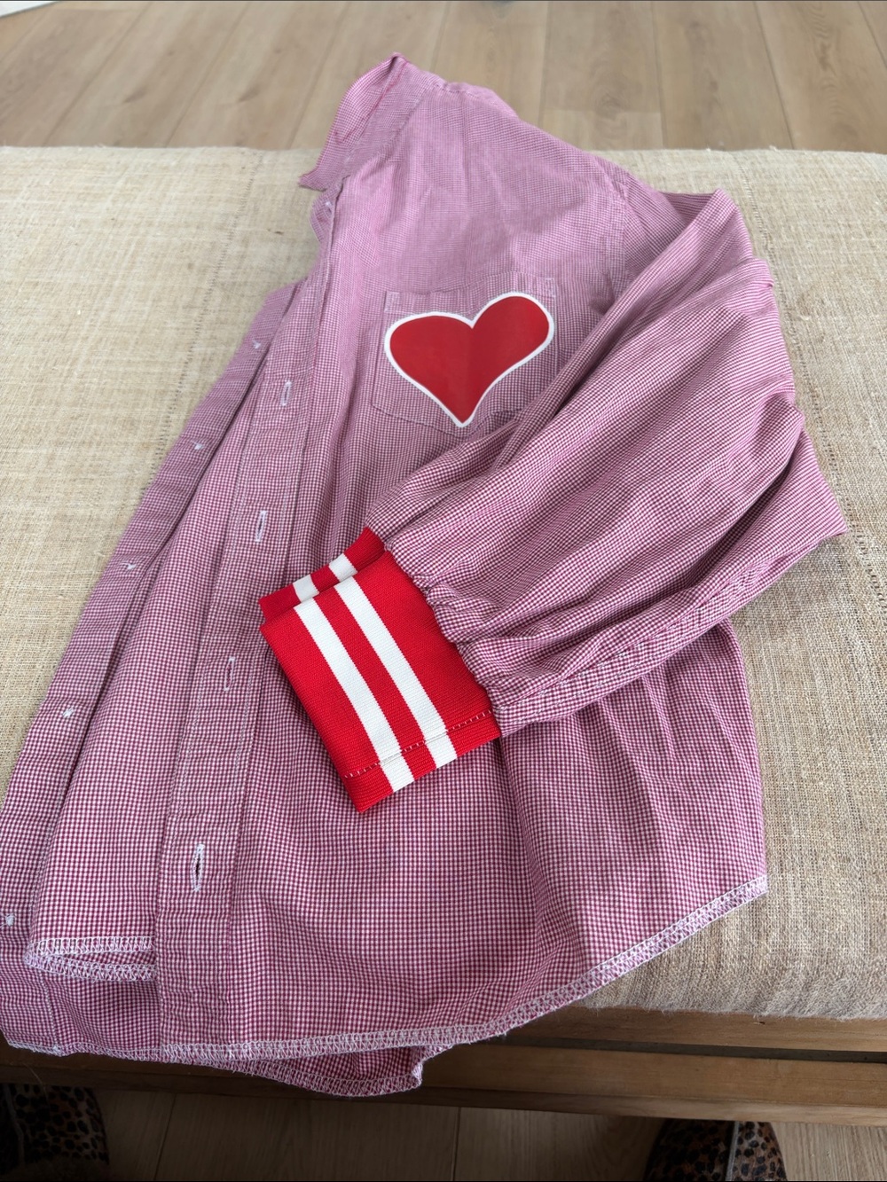 Red Checked Button-Up Shirt with Heart Patch